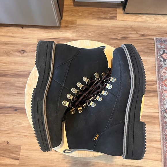 Teva Black Ankle Boots with Brown Accents - Picture 2 of 8